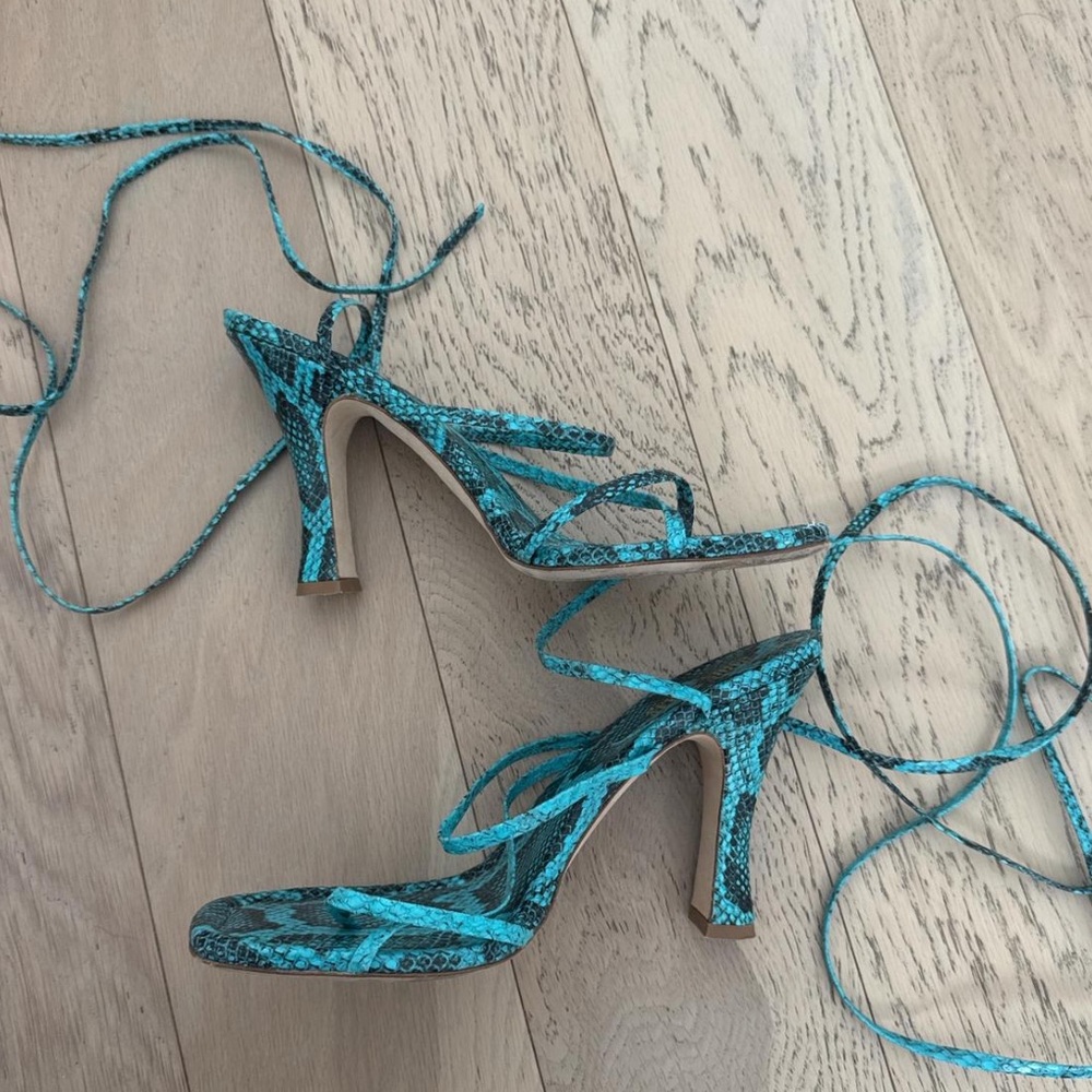 Paris Texas Turquoise snakeskin effect wrap sandals